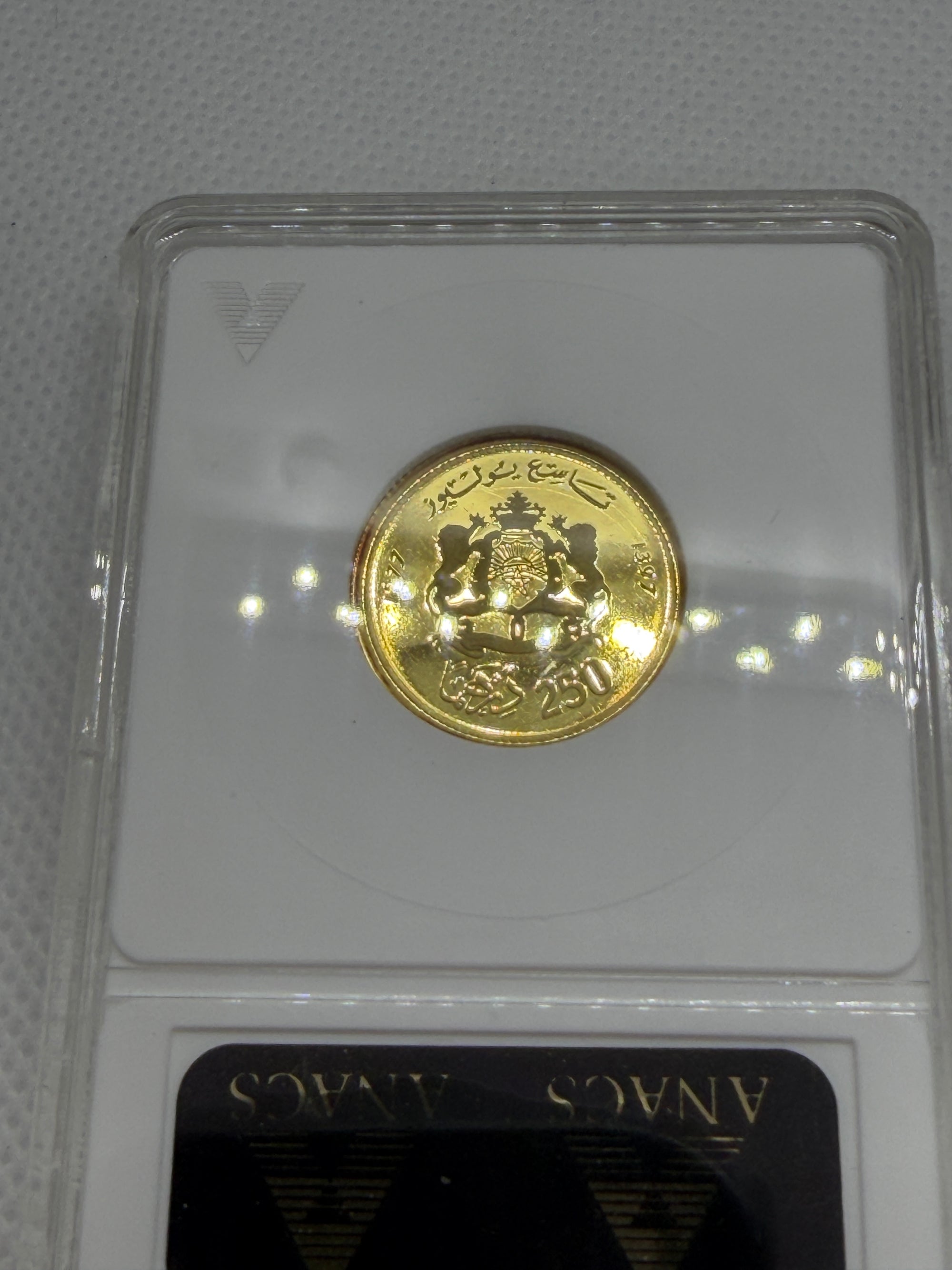 1977 250 Dirhams Morocco Old ANACS PF68 Holder Low 800 Mintage Gold Coin Rare