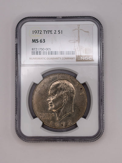 1972 Eisenhower Dollar Type 2 NGC MS63 – Scarce Reverse Variety Ike Dollar #750-005