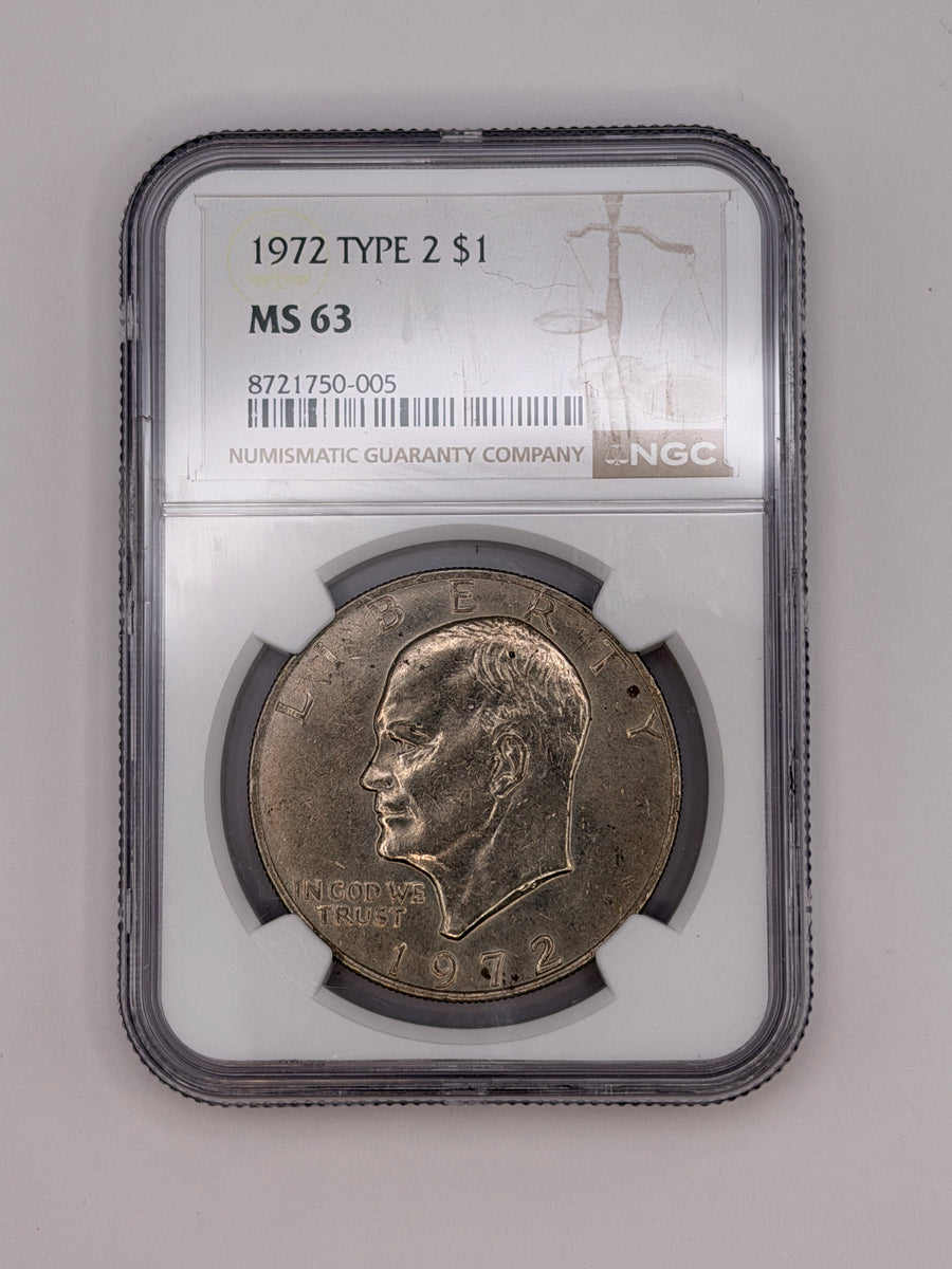 1972 Eisenhower Dollar Type 2 NGC MS63 – Scarce Reverse Variety Ike Dollar #750-005