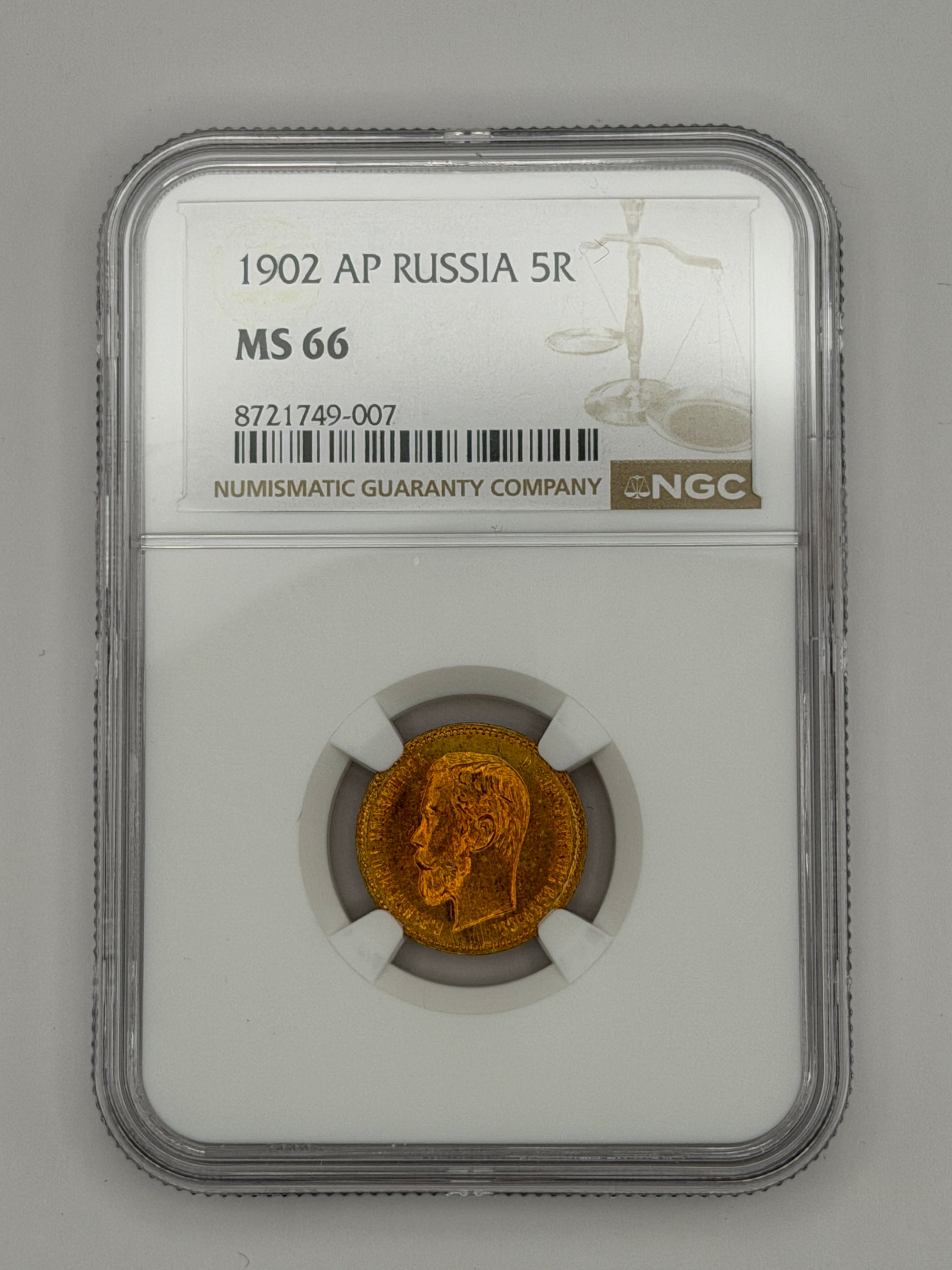1902 5 Rubles NGC MS66 Coin Beautiful Toning MUST SEE #749-007