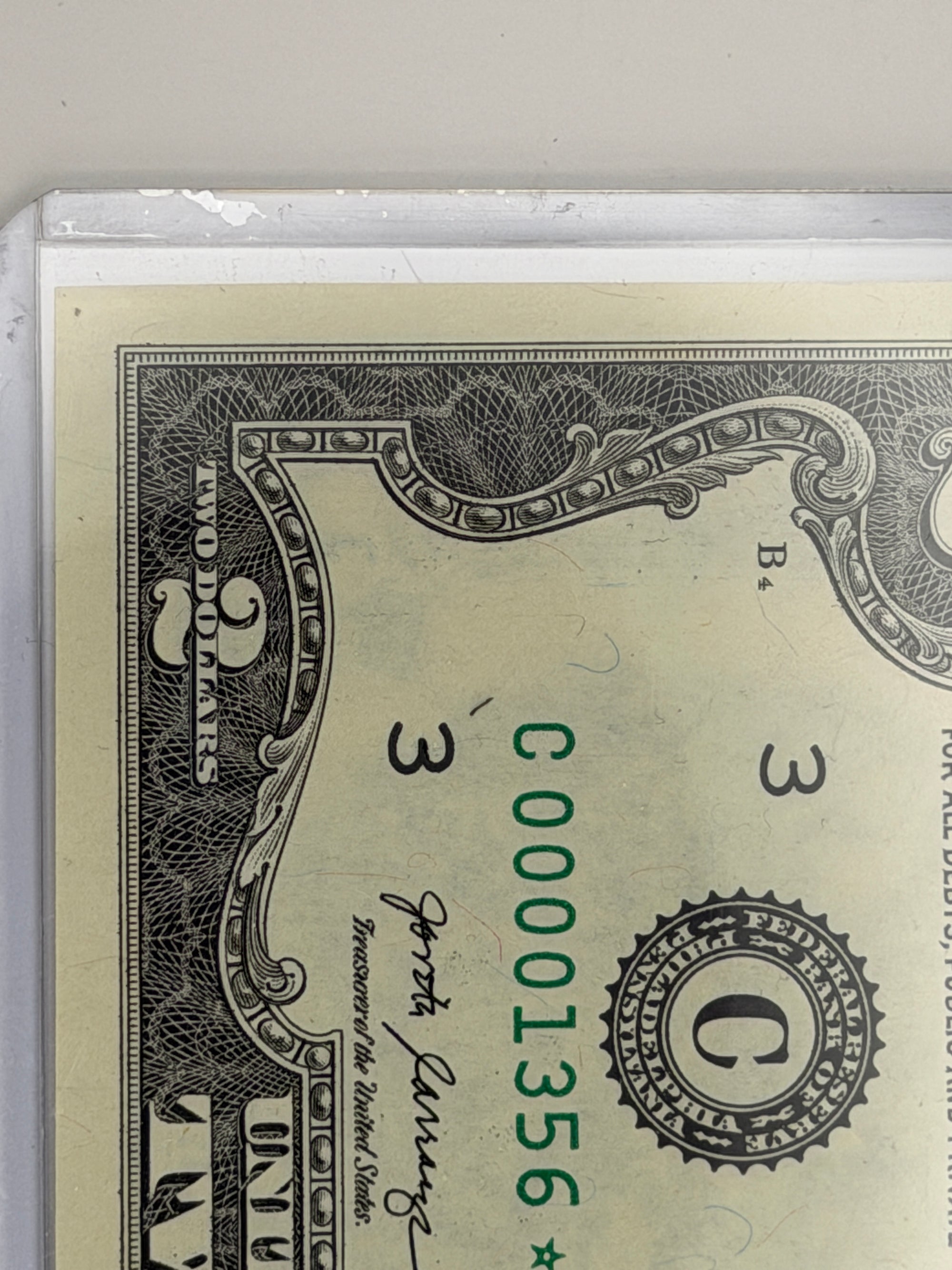 $2 Rare Uncirculated Low FOUR (4) Digits  ⭐️ STAR NOTE ⭐ 1356*
