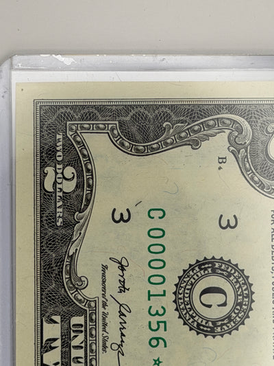 $2 Rare Uncirculated Low FOUR (4) Digits  ⭐️ STAR NOTE ⭐ 1356*