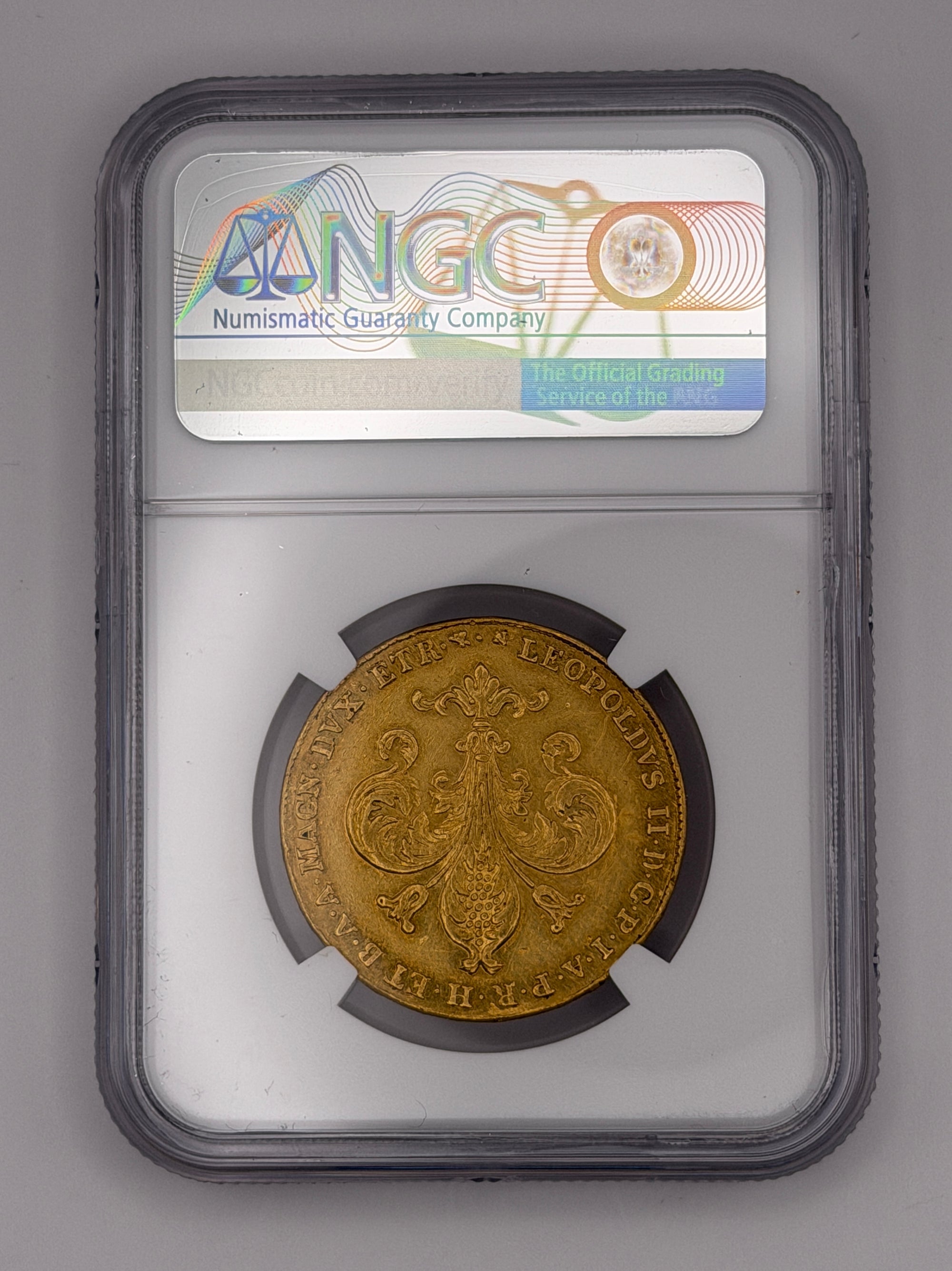 1827 80 Lire (Fiorini) Gold Coin – Leopold II of Tuscany – NGC AU Details | Grand Duchy of Tuscany