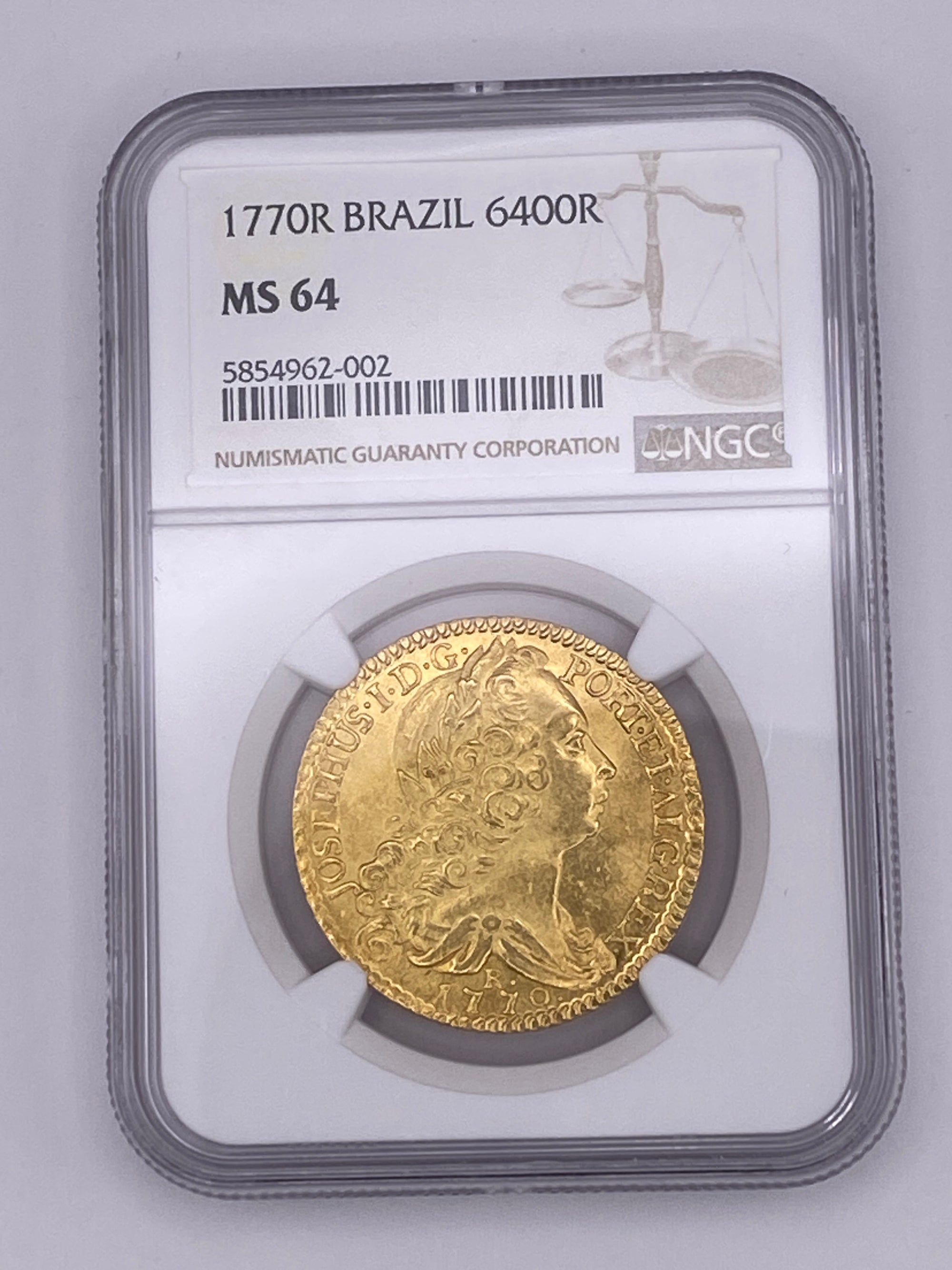 1770 R Brazil 6400 Reis Gold Coin – NGC MS64