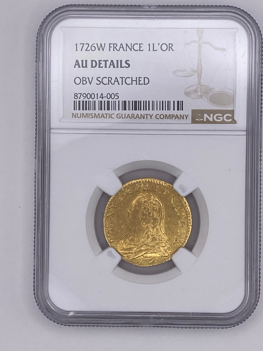 Rare 1726 France Gold 1 Louis D'Or  1L'OR NGC AU Detail Gold Coin