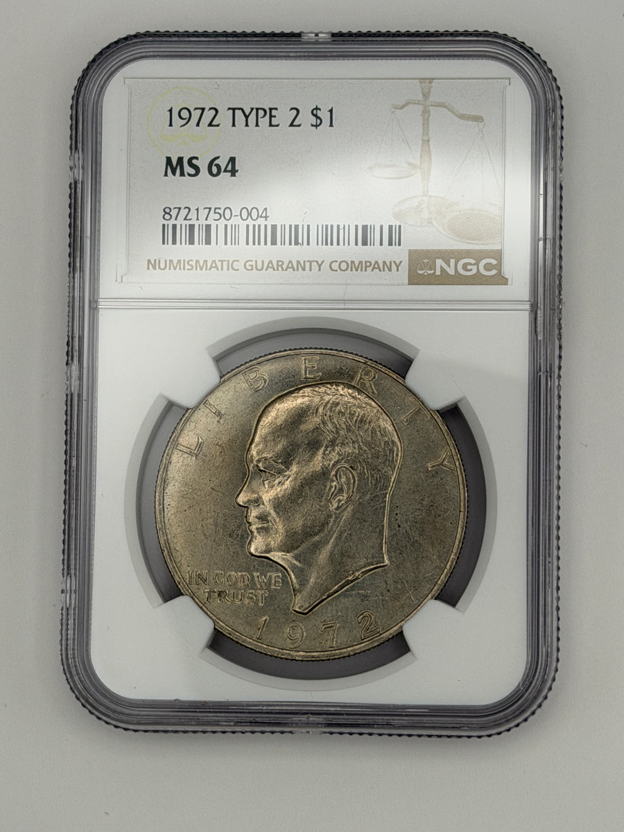 1972 Eisenhower Dollar Type 2 NGC MS64 – Scarce Reverse Variety Ike Dollar #750-004