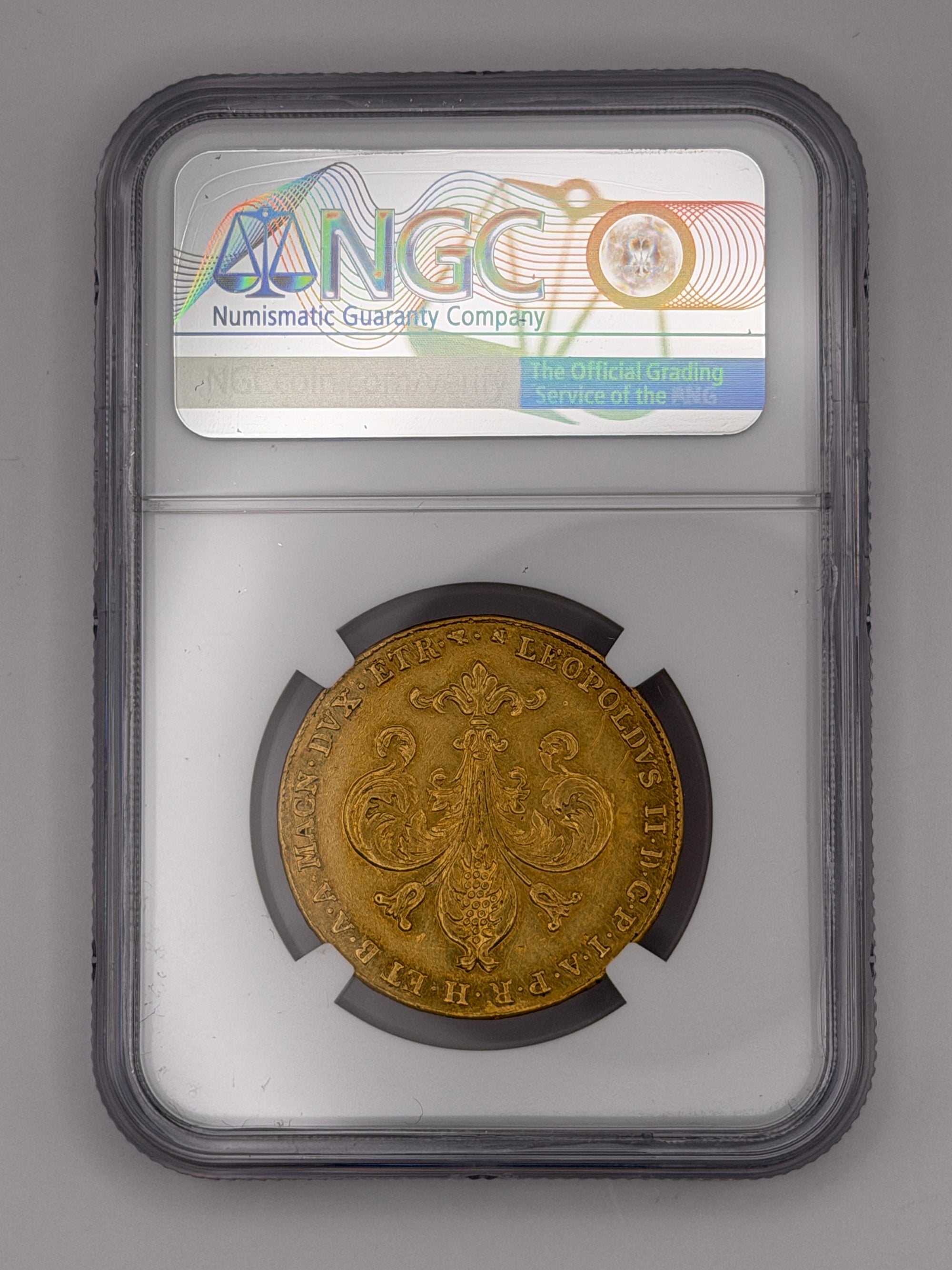 1827 80 Lire (Fiorini) Gold Coin – Leopold II of Tuscany – NGC AU Details | Grand Duchy of Tuscany