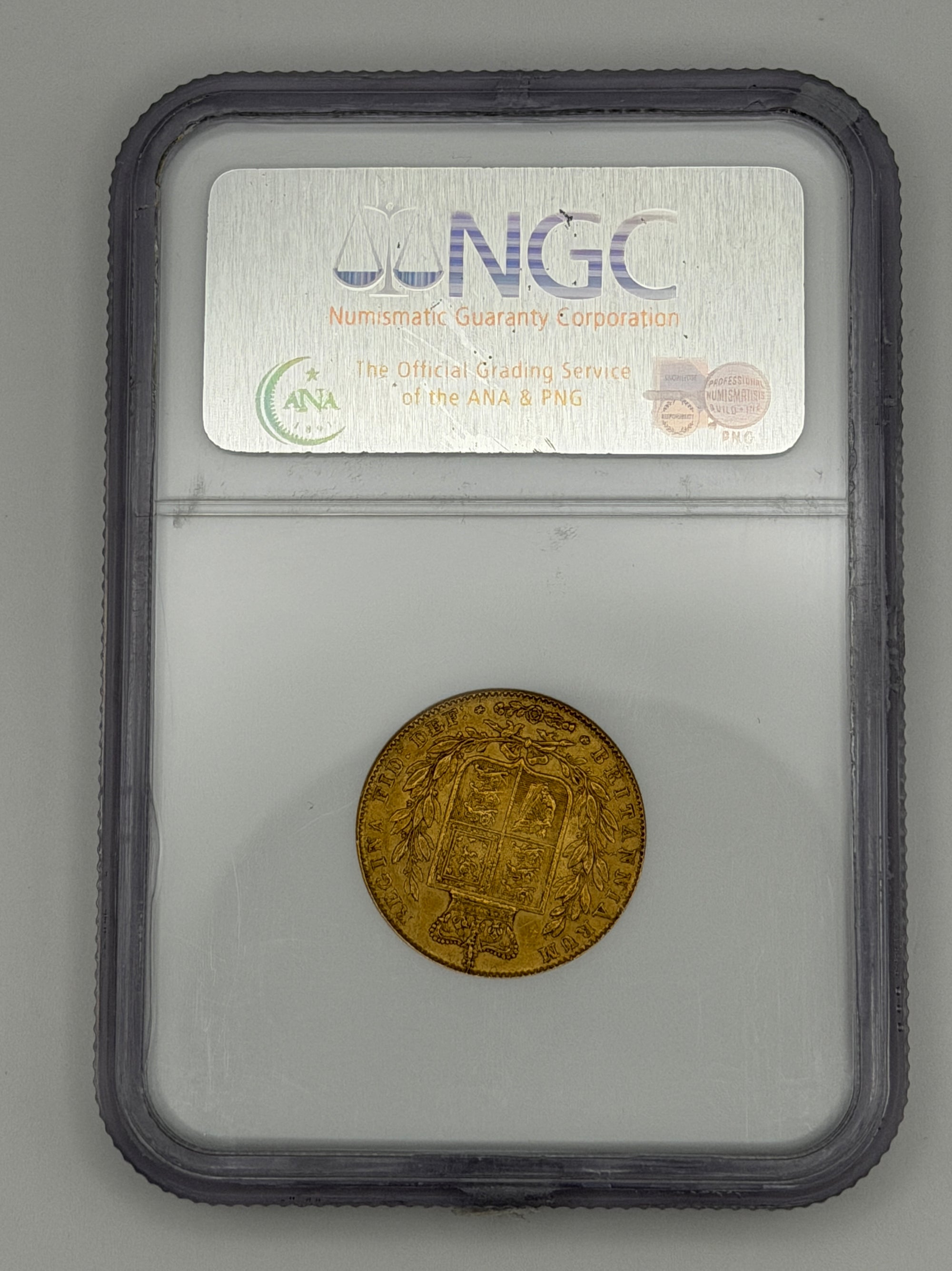 1843 Great Britain Gold Sovereign Broad Shield NGC AU53 | Queen Victoria Young Head