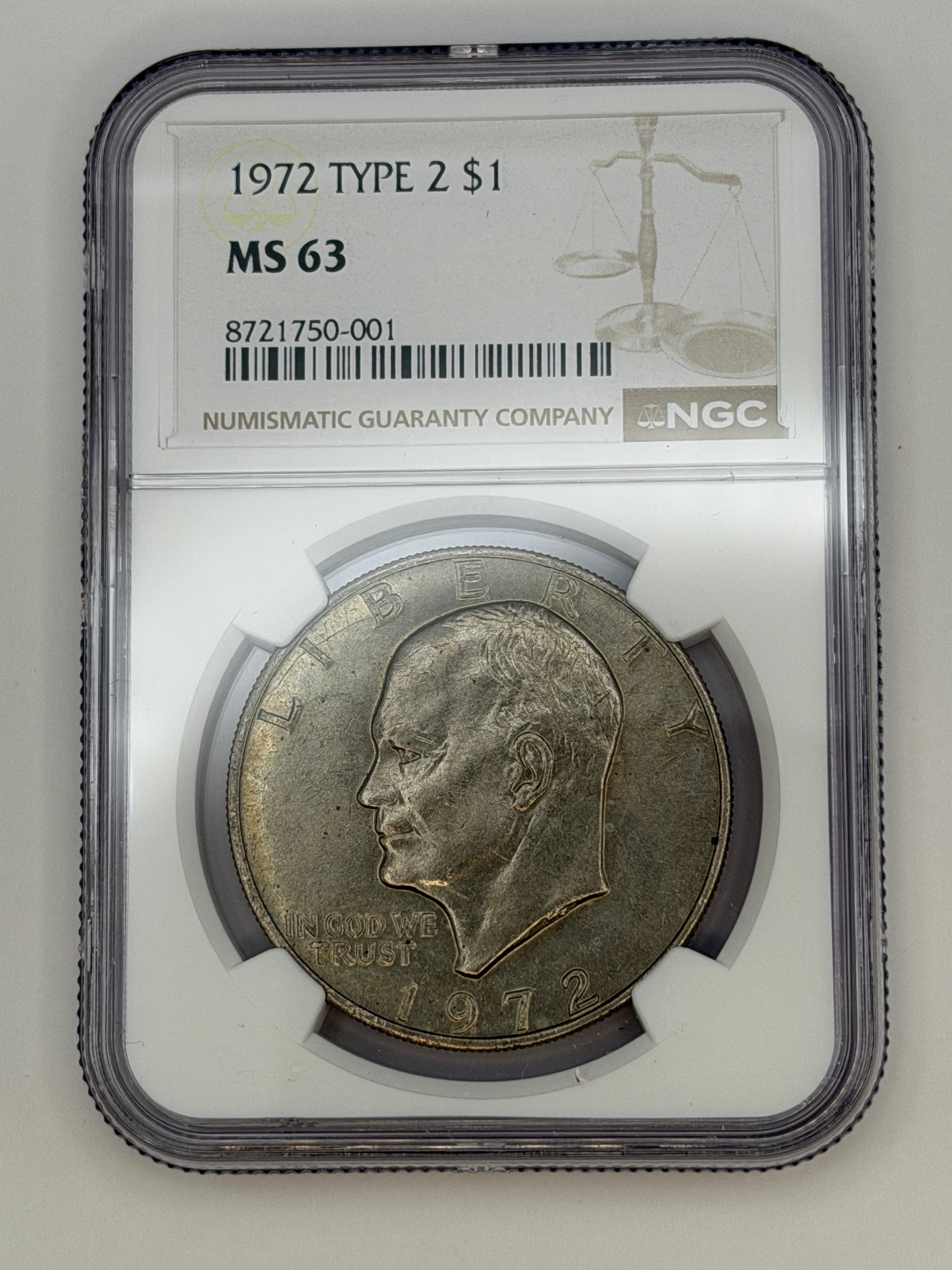 1972 Eisenhower Dollar Type 2 NGC MS63 – Key Philadelphia Mint Variety Ike Dollar #750-001