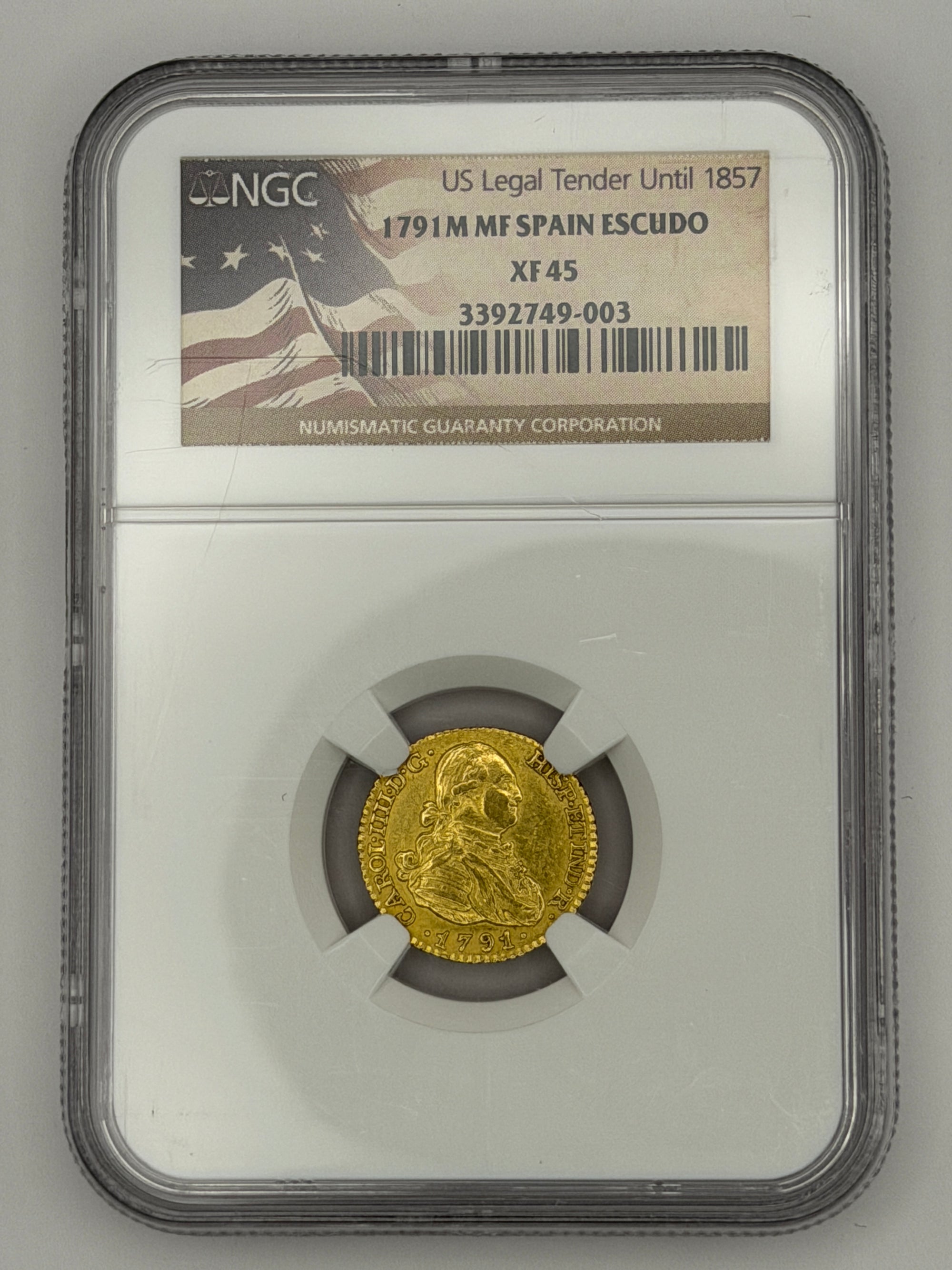 1791 M-MF Spain 1 Escudo Gold Coin – NGC XF45 | Charles IV Colonial Era Gold