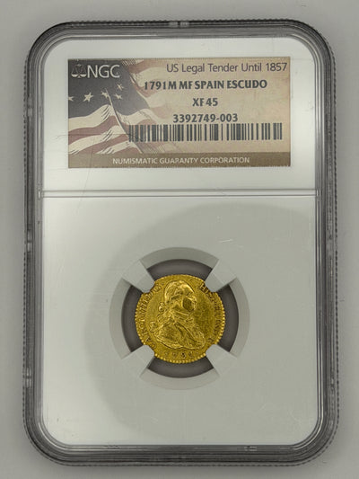 1791 M-MF Spain 1 Escudo Gold Coin – NGC XF45 | Charles IV Colonial Era Gold