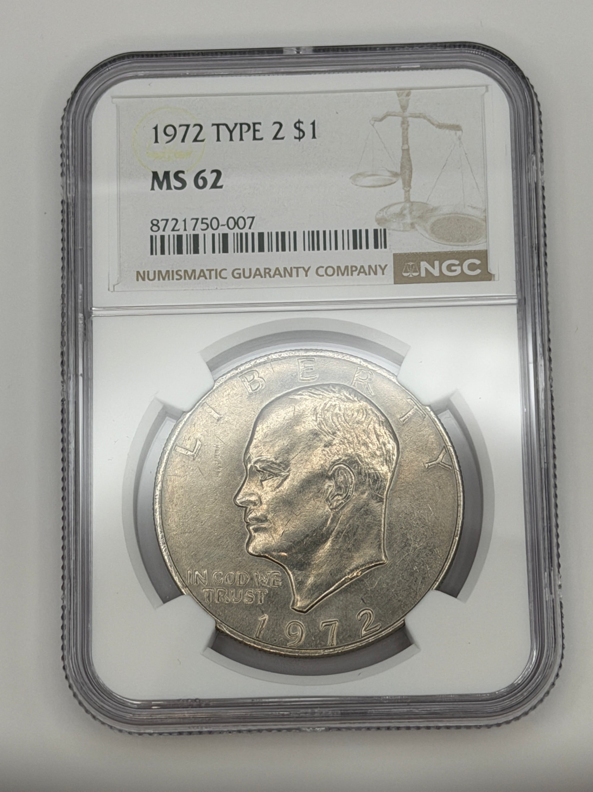 1972 Eisenhower Dollar Type 2 NGC MS62 – Key Variety Philadelphia Mint Ike Dollar #750-007