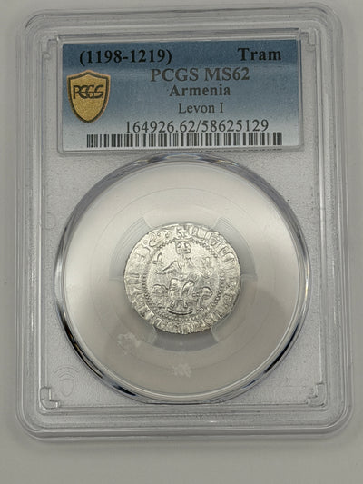 1198–1219 Armenia Tram Levon I – PCGS MS62 | Medieval Cilician Silver Coin