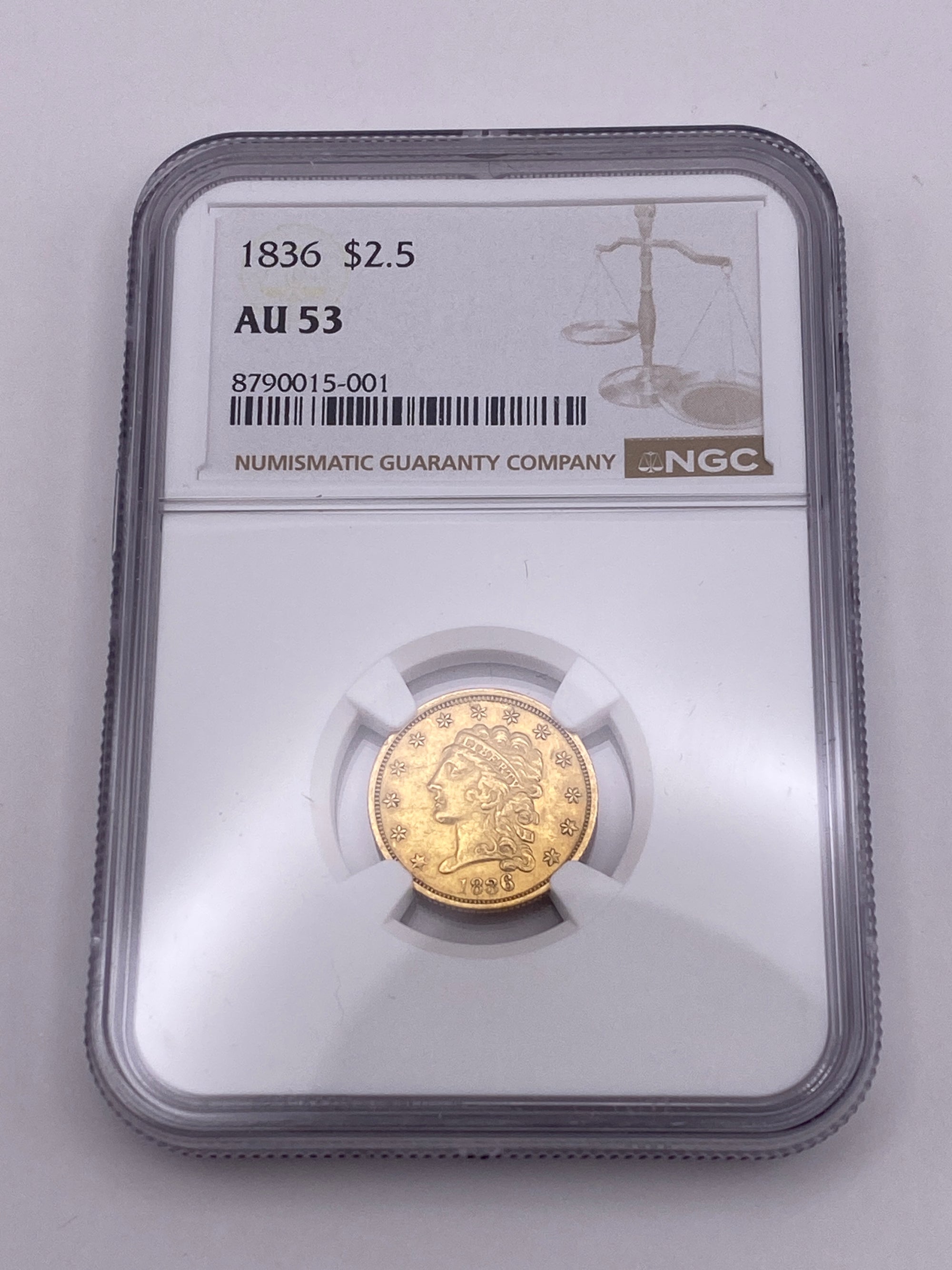 1836 $2.50 Classic Head Gold Quarter Eagle – NGC AU53 | Early U.S. Gold