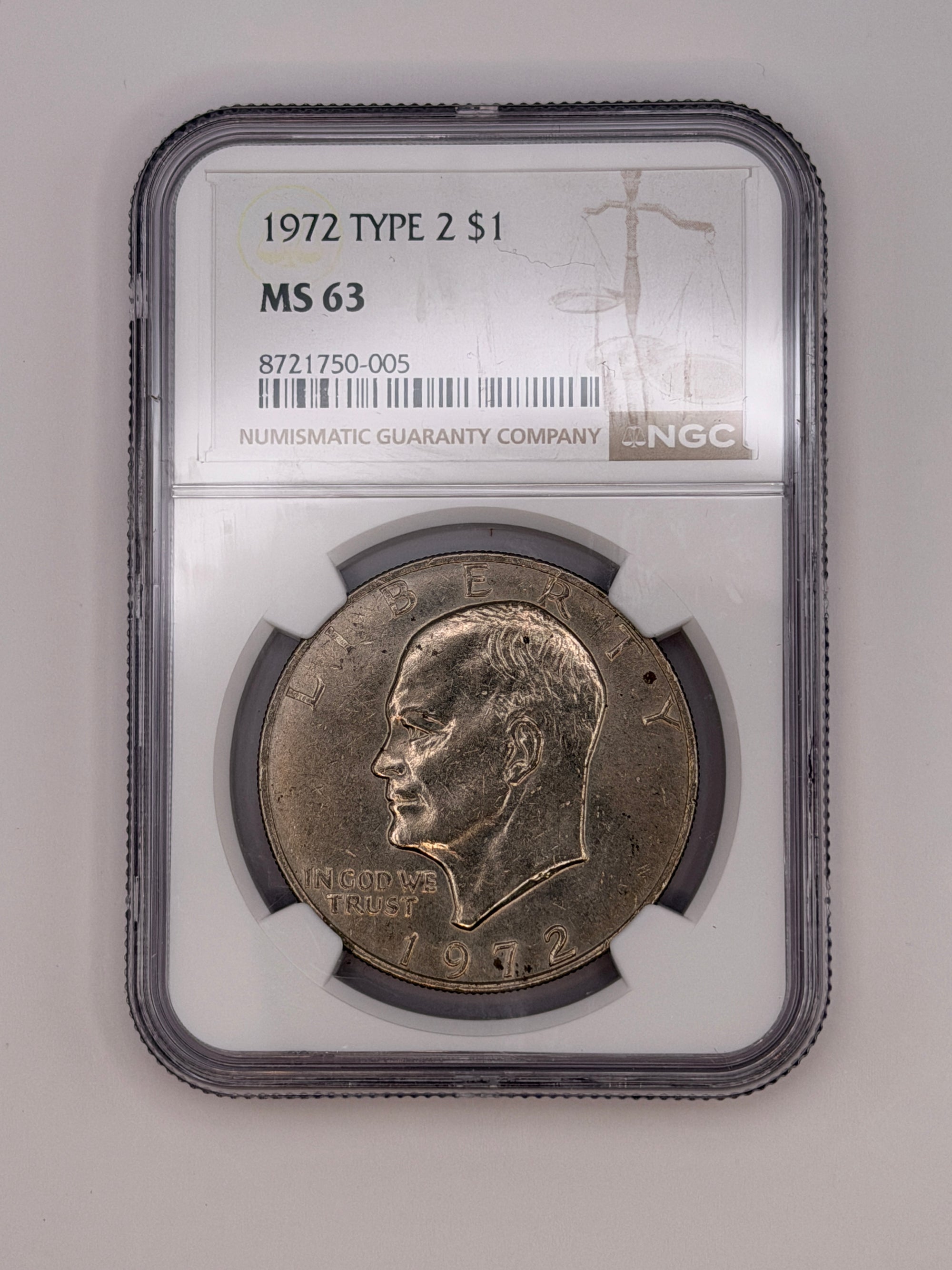 1972 Eisenhower Dollar Type 2 NGC MS63 – Scarce Reverse Variety Ike Dollar #750-005