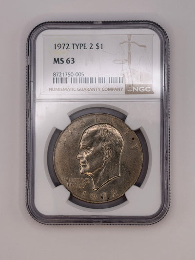 1972 Eisenhower Dollar Type 2 NGC MS63 – Scarce Reverse Variety Ike Dollar #750-005