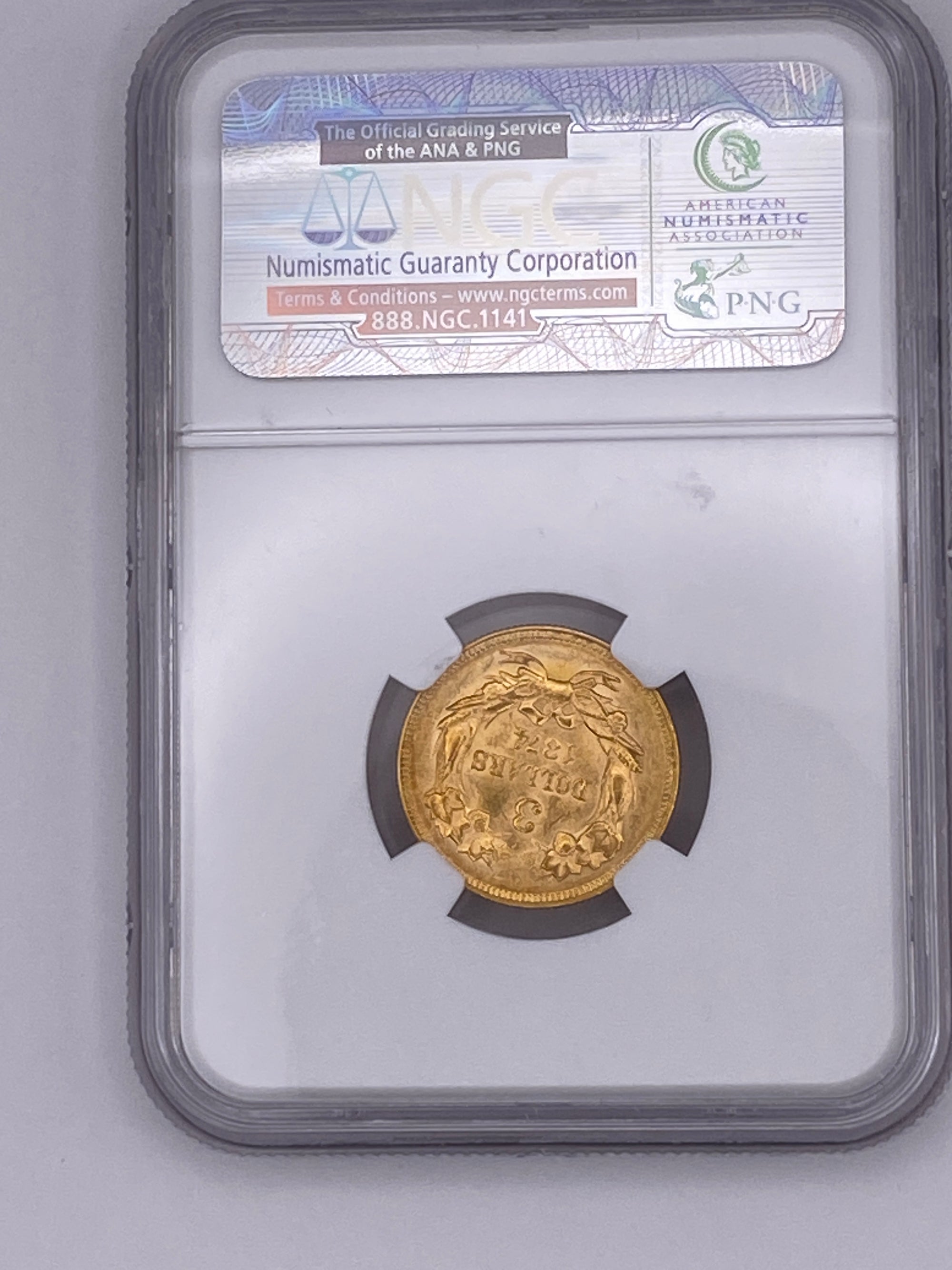 1874 $3 Gold Princess Head – NGC AU58 CAC | Near Mint Classic Rarity