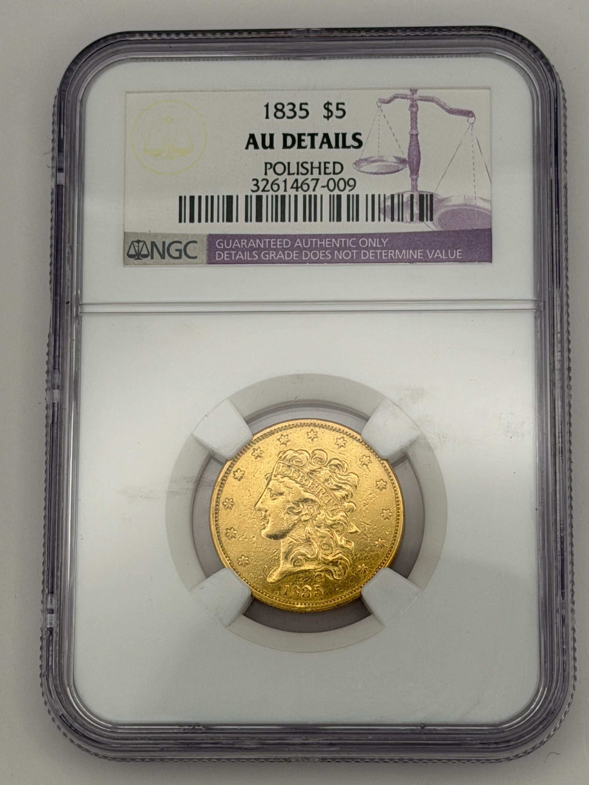 1835 $5 Classic Head Gold Half Eagle – NGC AU Details | Historic Early U.S. Gold Coin
