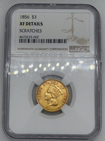 1856 Three Dollar Indian Gold Coin $3 NGC XF Details Graded RARE