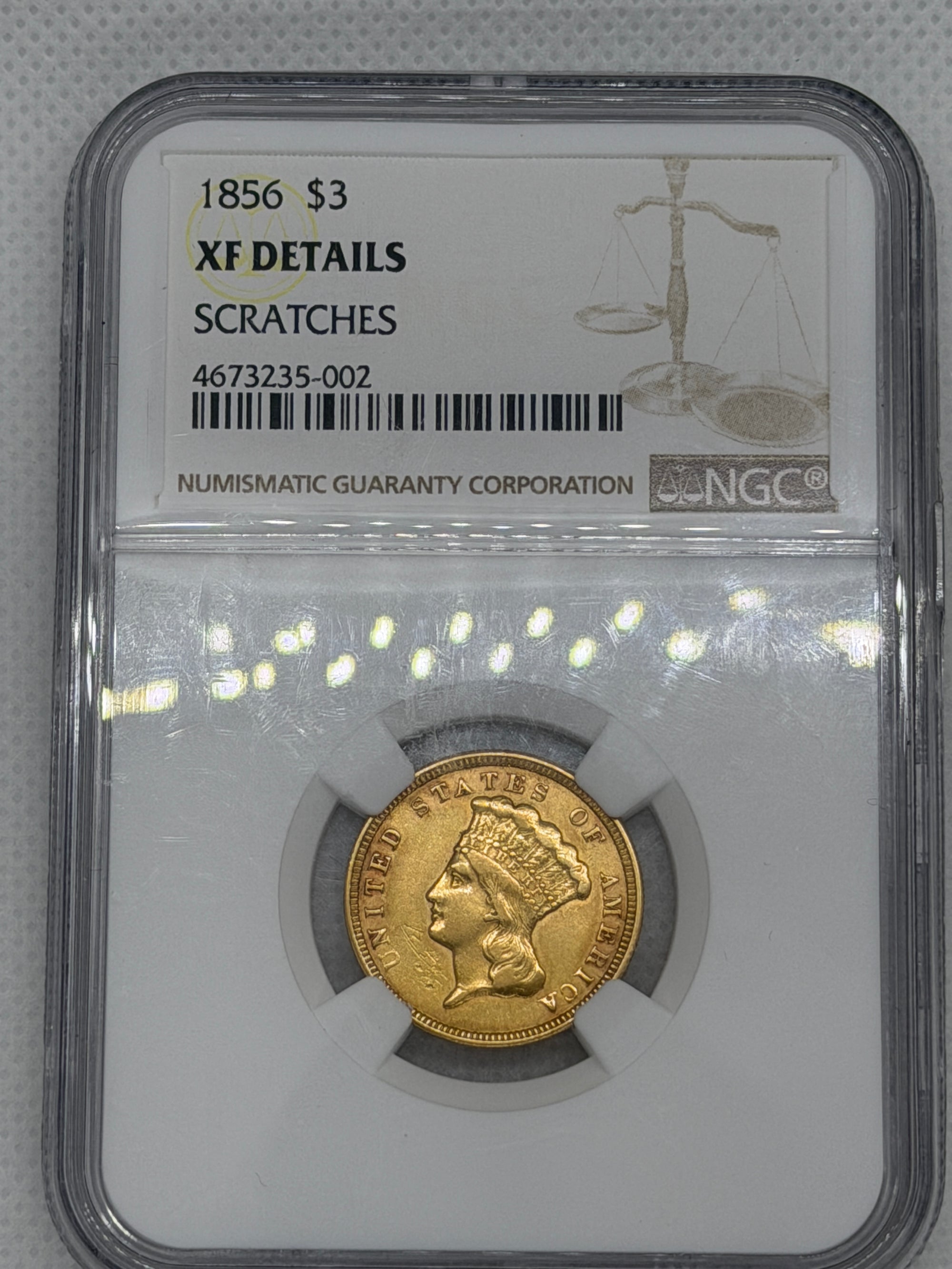1856 Three Dollar Indian Gold Coin $3 NGC XF Details Graded RARE