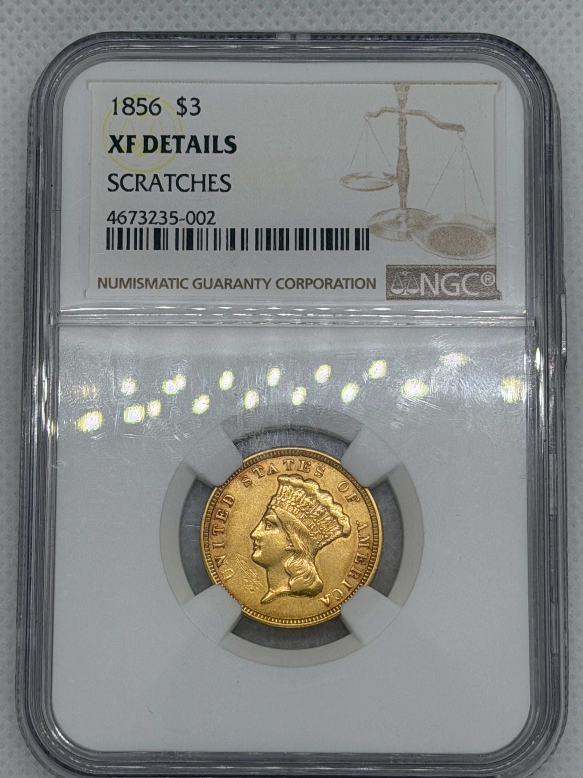 1856 Three Dollar Indian Gold Coin $3 NGC XF Details Graded RARE
