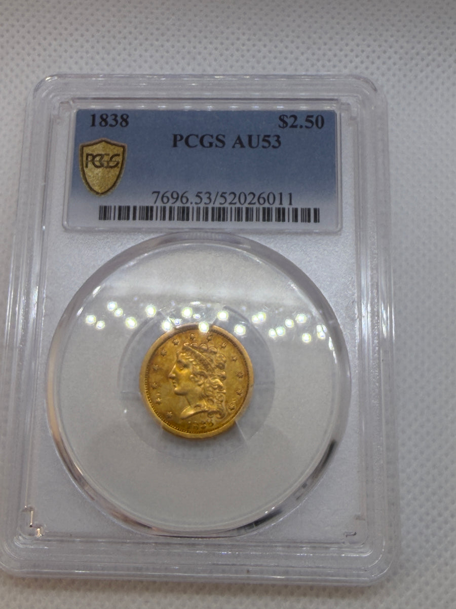 1838 Classic Head $2.50 Gold Quarter Eagle – PCGS AU53