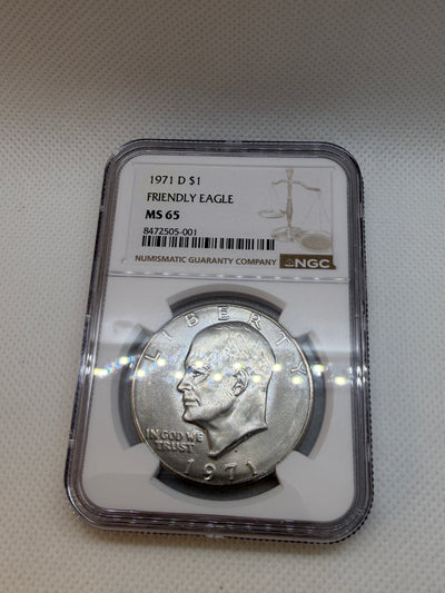 1971-D Eisenhower $1 Friendly Eagle – NGC MS65 | Denver Mint Ike Dollar