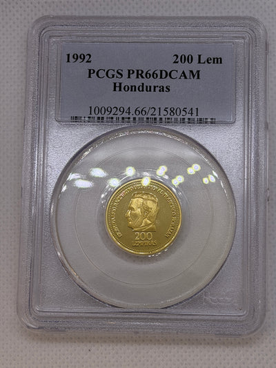 1992 Honduras 200 Lempiras Lem Gold Coin RARE – PCGS PR66DCAM | Deep Cameo Proof