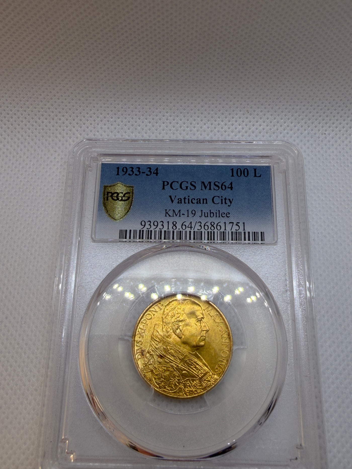 1933-34 Vatican 100 Lire Gold Coin – PCGS MS64 | Pope Pius XI