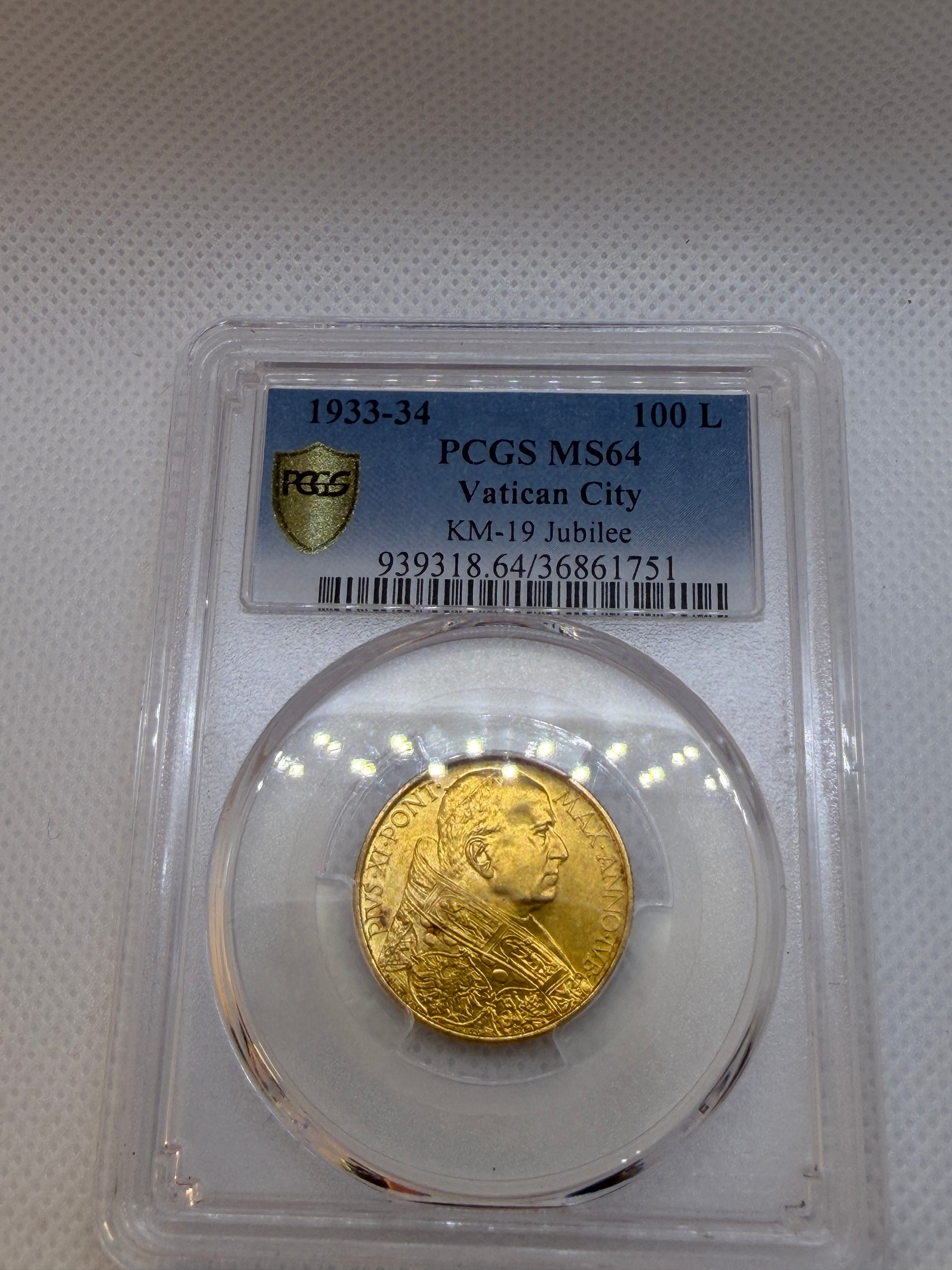 1933-34 Vatican 100 Lire Gold Coin – PCGS MS64 | Pope Pius XI