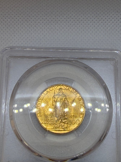 1933-34 Vatican 100 Lire Gold Coin – PCGS MS64 | Pope Pius XI