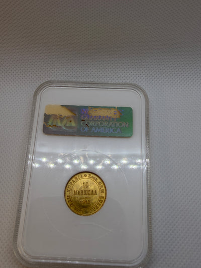 1913 10 Markkaa Gold Coin – NGC MS66 | Old Fatty Holder | Nicholas II Finland