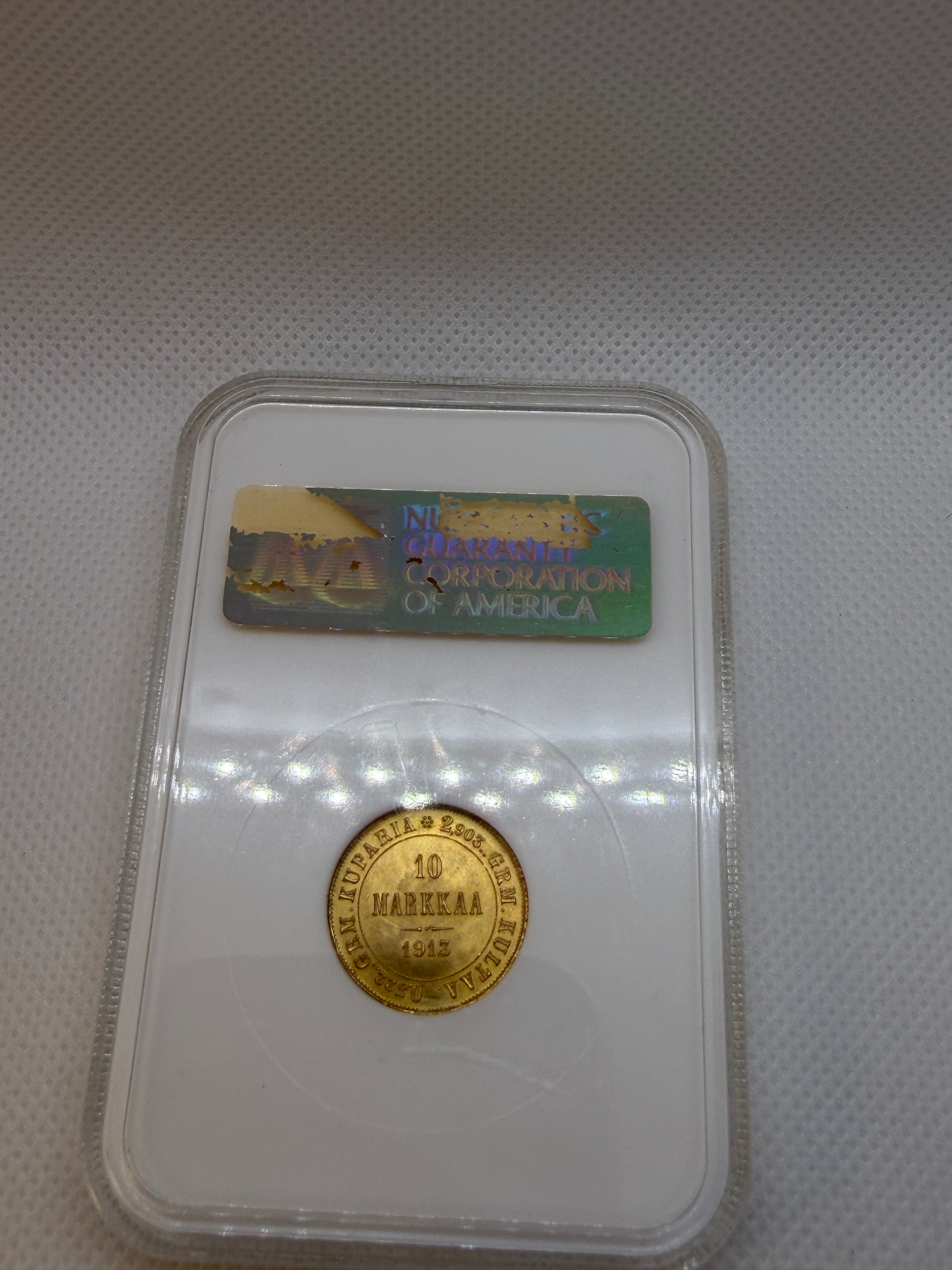 1913 10 Markkaa Gold Coin – NGC MS66 | Old Fatty Holder | Nicholas II Finland