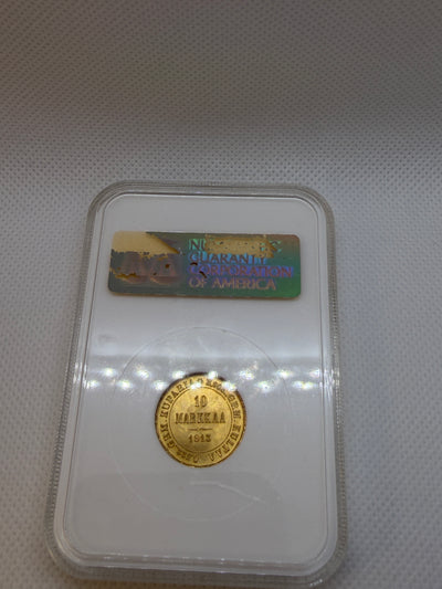 1913 10 Markkaa Gold Coin – NGC MS66 | Old Fatty Holder | Nicholas II Finland