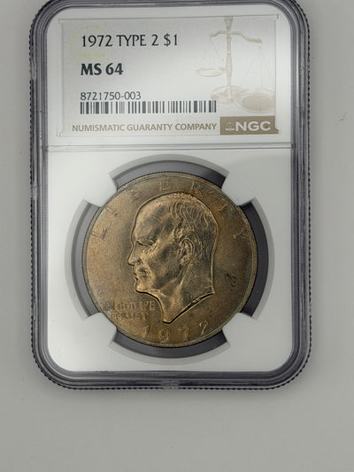 1972 Eisenhower Dollar Type 2 – NGC MS64 | Rare Ike Dollar Variety Beautiful Toning #750-003