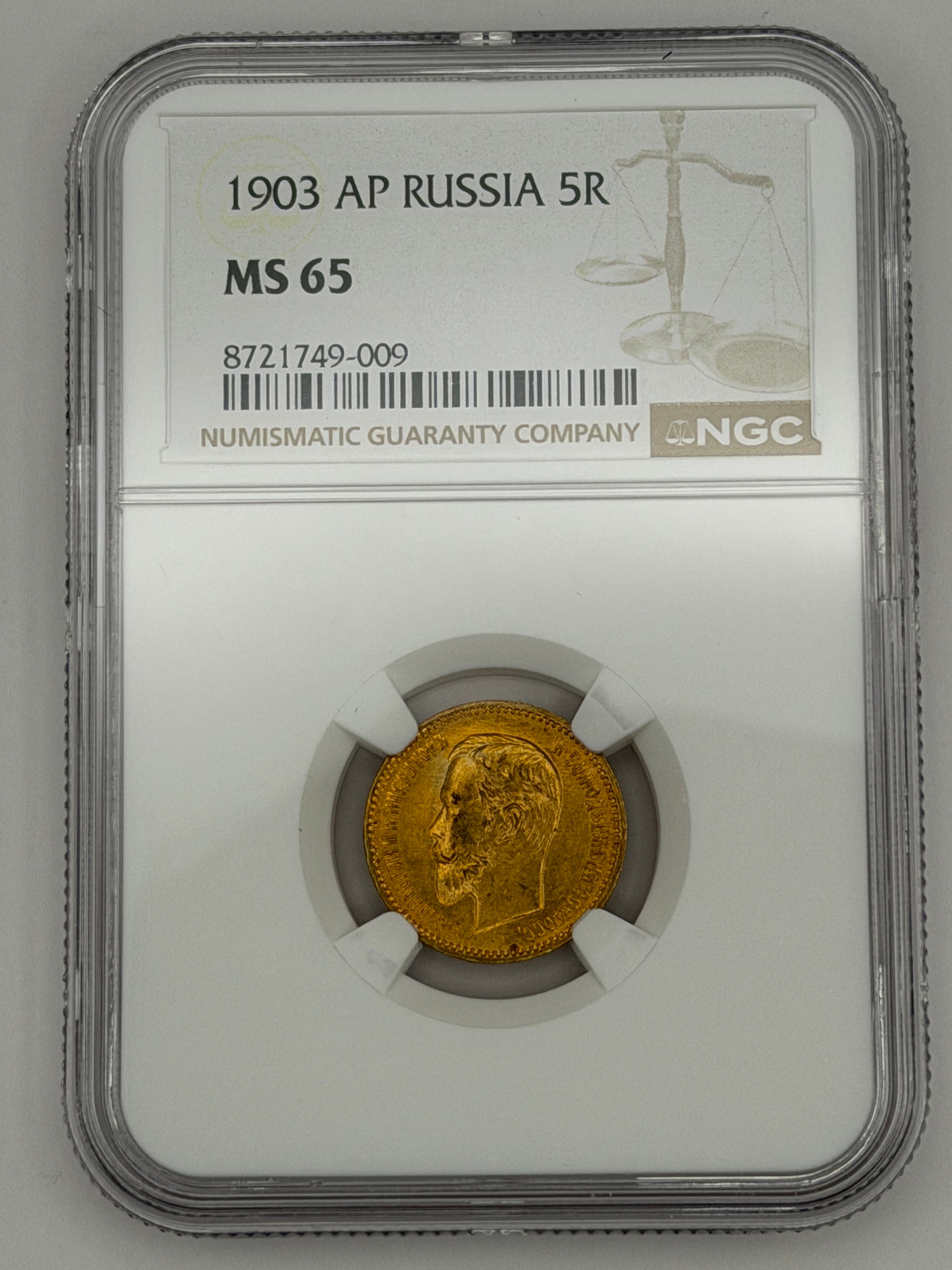 1903 5 Rubles NGC MS65 Coin Beautiful Toning #749-009