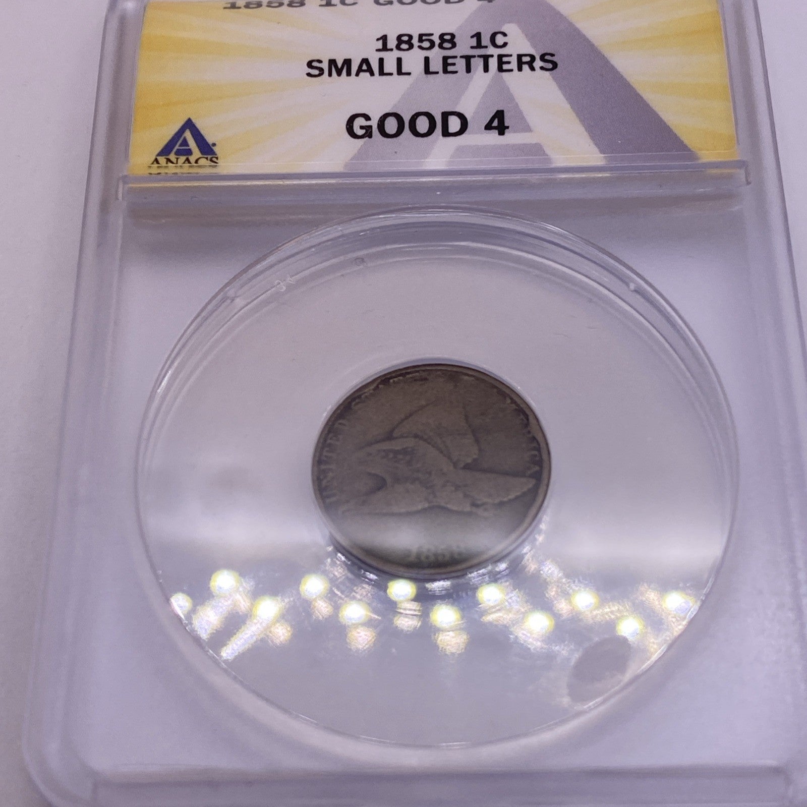 1858 Flying Eagle One Cent 1c Penny Small Letters Anacs G4 Great Coin