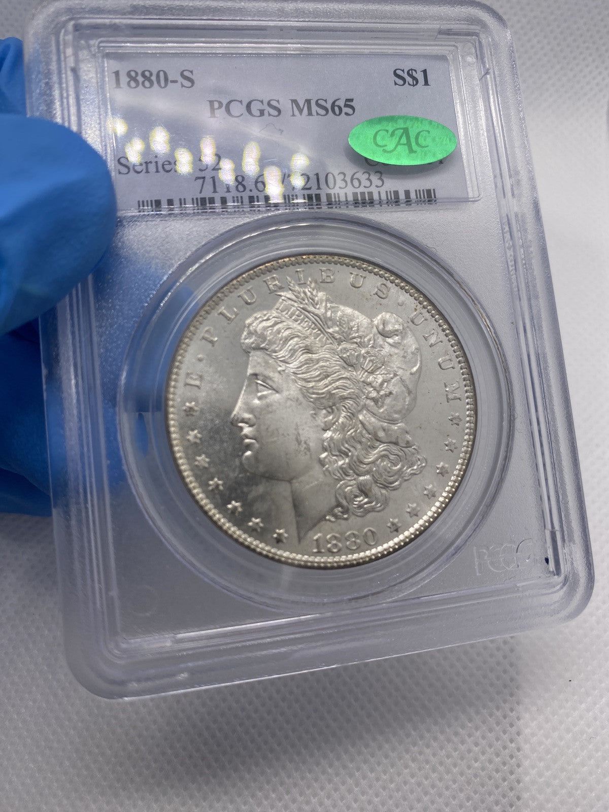 1880 S $1 Morgan Silver Dollar PCGS MS65 CAC Green Bean PQ Flashy