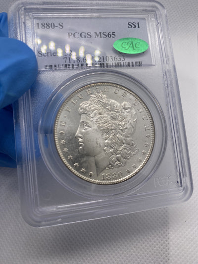1880 S $1 Morgan Silver Dollar PCGS MS65 CAC Green Bean PQ Flashy