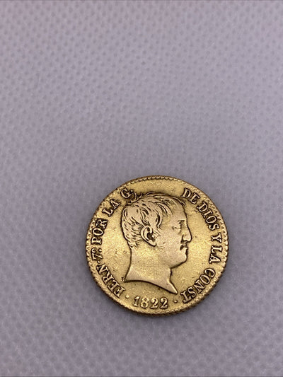 1822 80 Reals 80R Gold Madrid Ferdinand VII Spain Beautiful Gold Coin