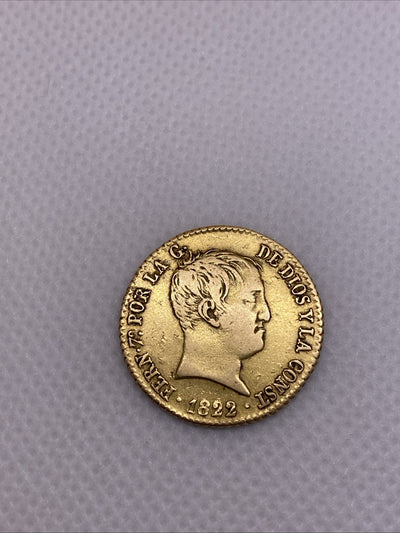 1822 80 Reals 80R Gold Madrid Ferdinand VII Spain Beautiful Gold Coin