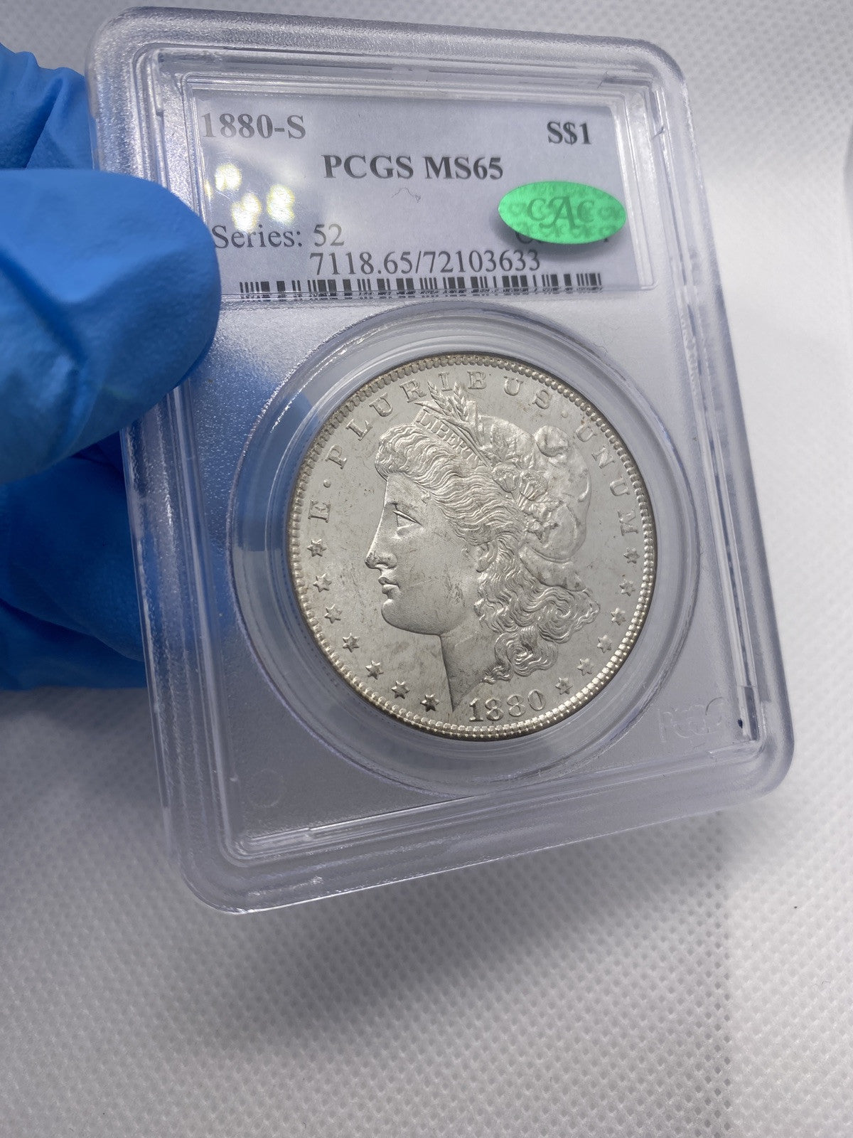 1880 S $1 Morgan Silver Dollar PCGS MS65 CAC Green Bean PQ Flashy