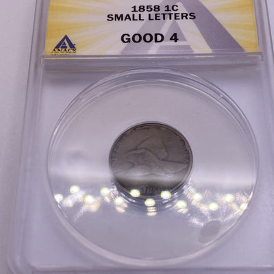 1858 Flying Eagle One Cent 1c Penny Small Letters Anacs G4 Great Coin