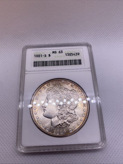 1881 S $1 Morgan Dollar ANA Older Holder MS63 Silver Coin RARE Great Looking