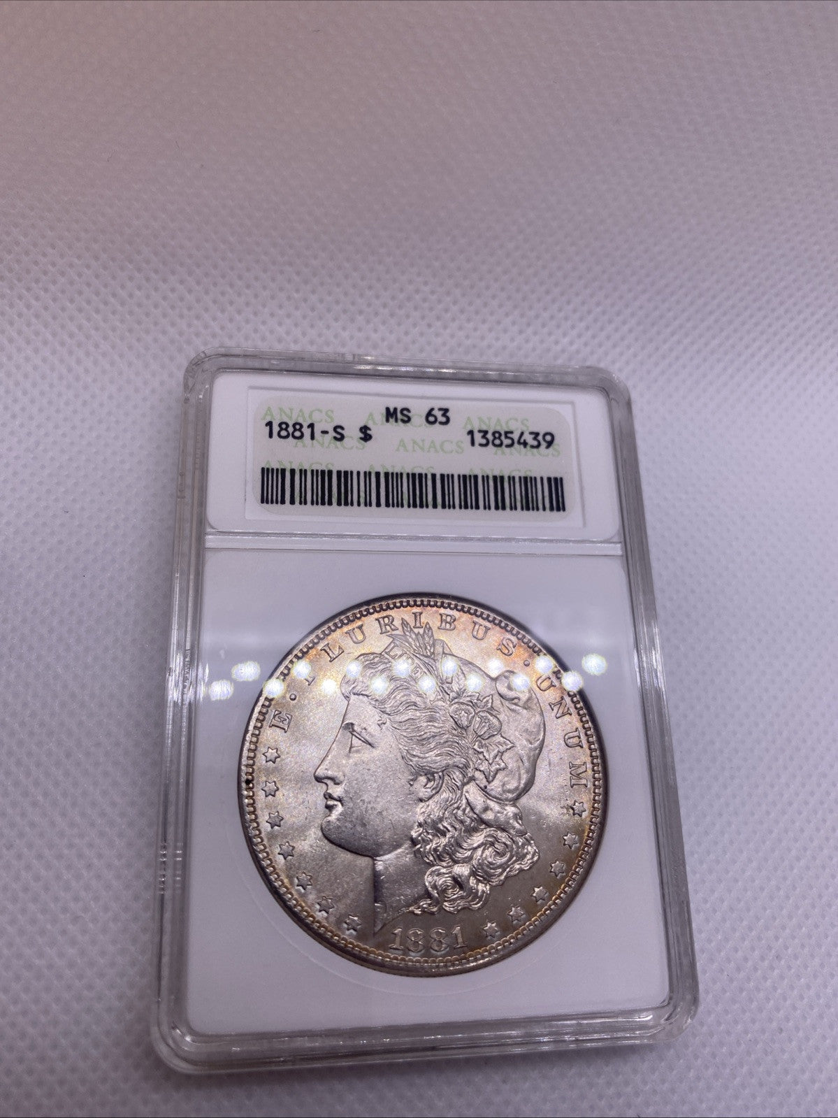 1881 S $1 Morgan Dollar ANA Older Holder MS63 Silver Coin RARE Great Looking