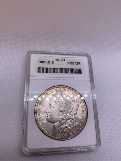 1881 S $1 Morgan Dollar ANA Older Holder MS63 Silver Coin RARE Great Looking