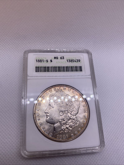 1881 S $1 Morgan Dollar ANA Older Holder MS63 Silver Coin RARE Great Looking