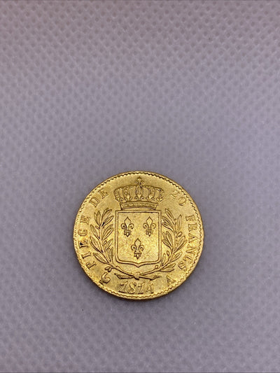1814 A 20 Francs Louis XVIII Gold Coin France French Gold 200+ Years Old Gold