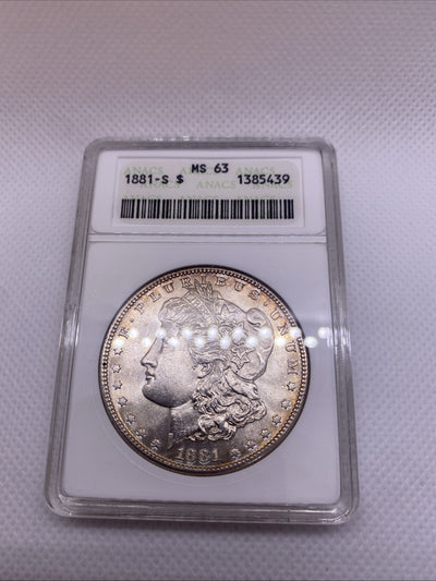 1881 S $1 Morgan Dollar ANA Older Holder MS63 Silver Coin RARE Great Looking