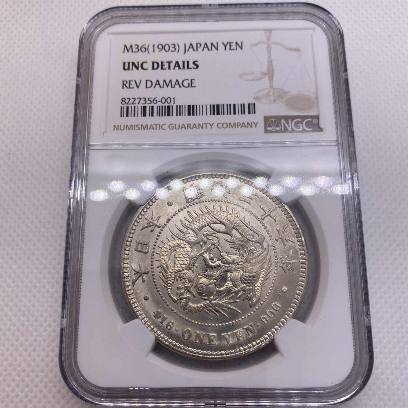 1903 (M36) Japan 1 Yen - NGC UNC Silver Japanese Coin Beauty Silver Coin 356-001